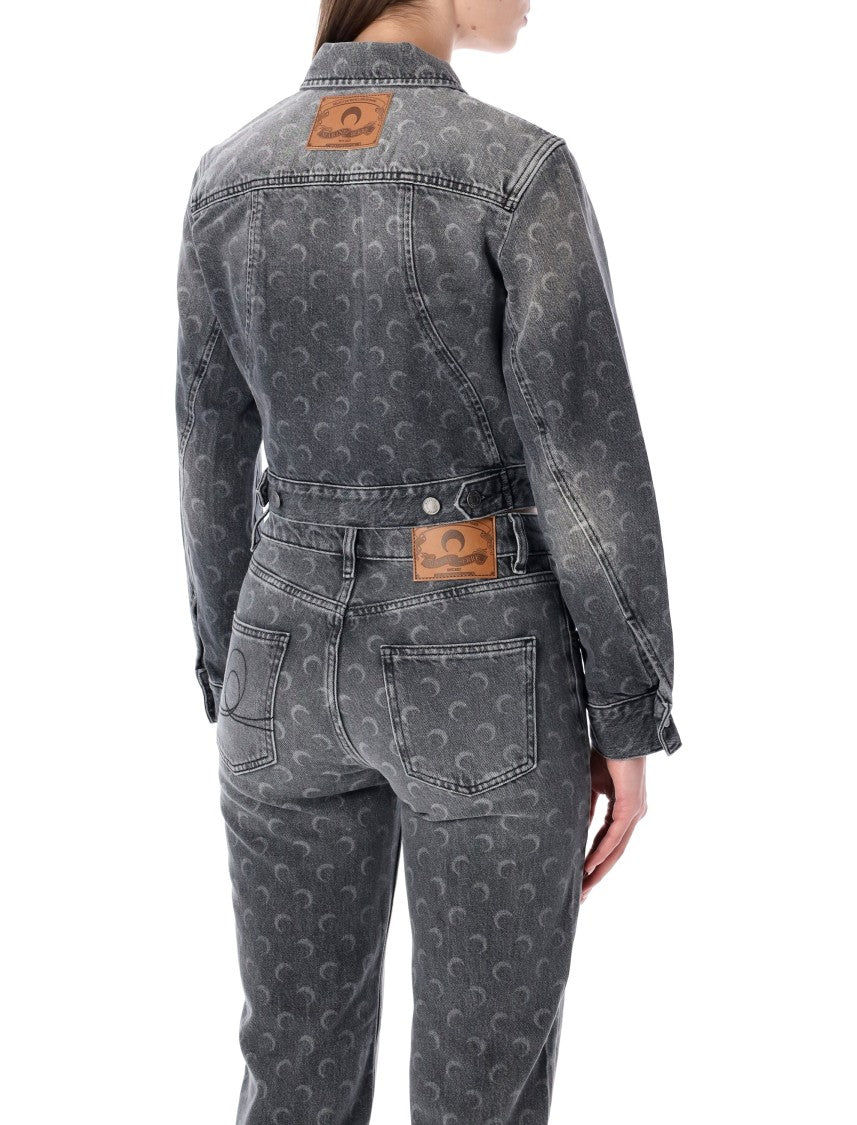 Marine Serre Moon Laser Grey Wash Cropped Denim Jacket
