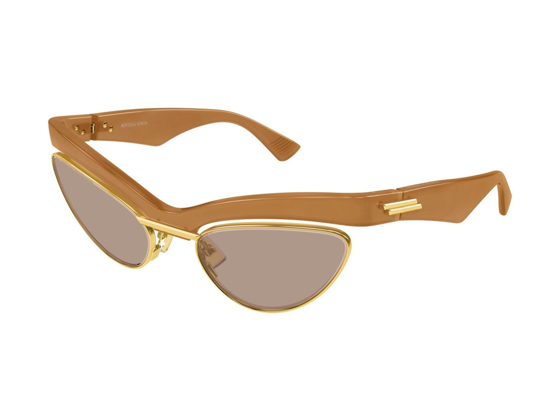 Bottega Veneta Gold Caramel Bv1480s Glossy Bold Cat-Eye Sunglasses