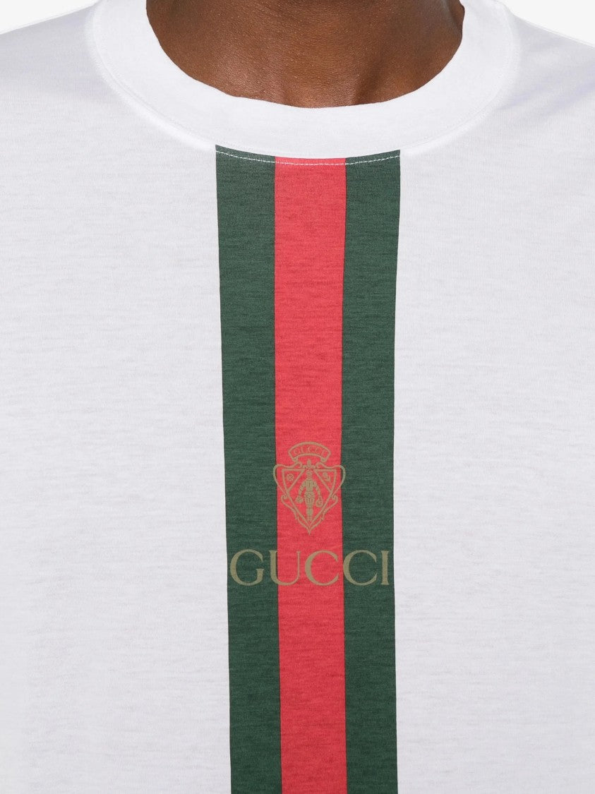 Gucci White Crewneck Vertical Stripe Cotton T-Shirt