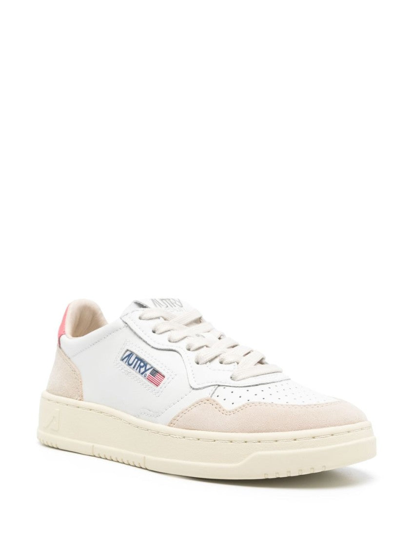 Autry Low Leather And Suede Sneakers With Tearose Accent