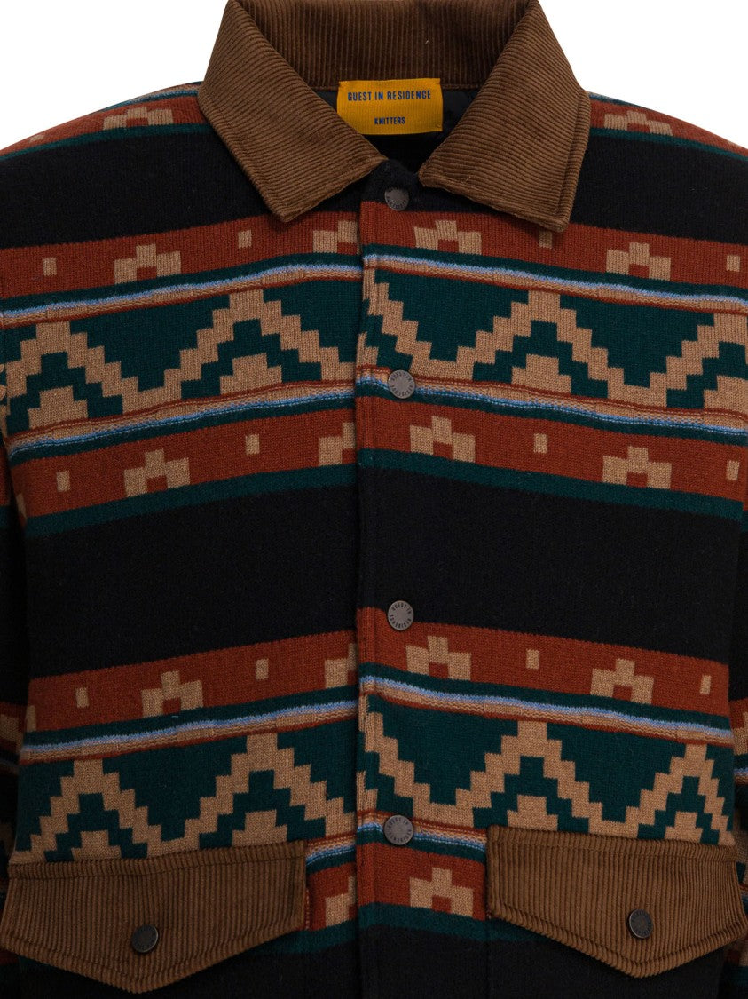 Guest In Residence Patterned Casual Jacket With Corduroy Collar