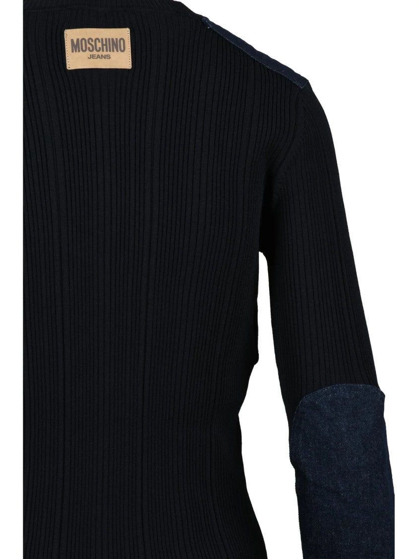 Mo5ch1no Jeans Ribbed Knit Sweater With Denim Patches