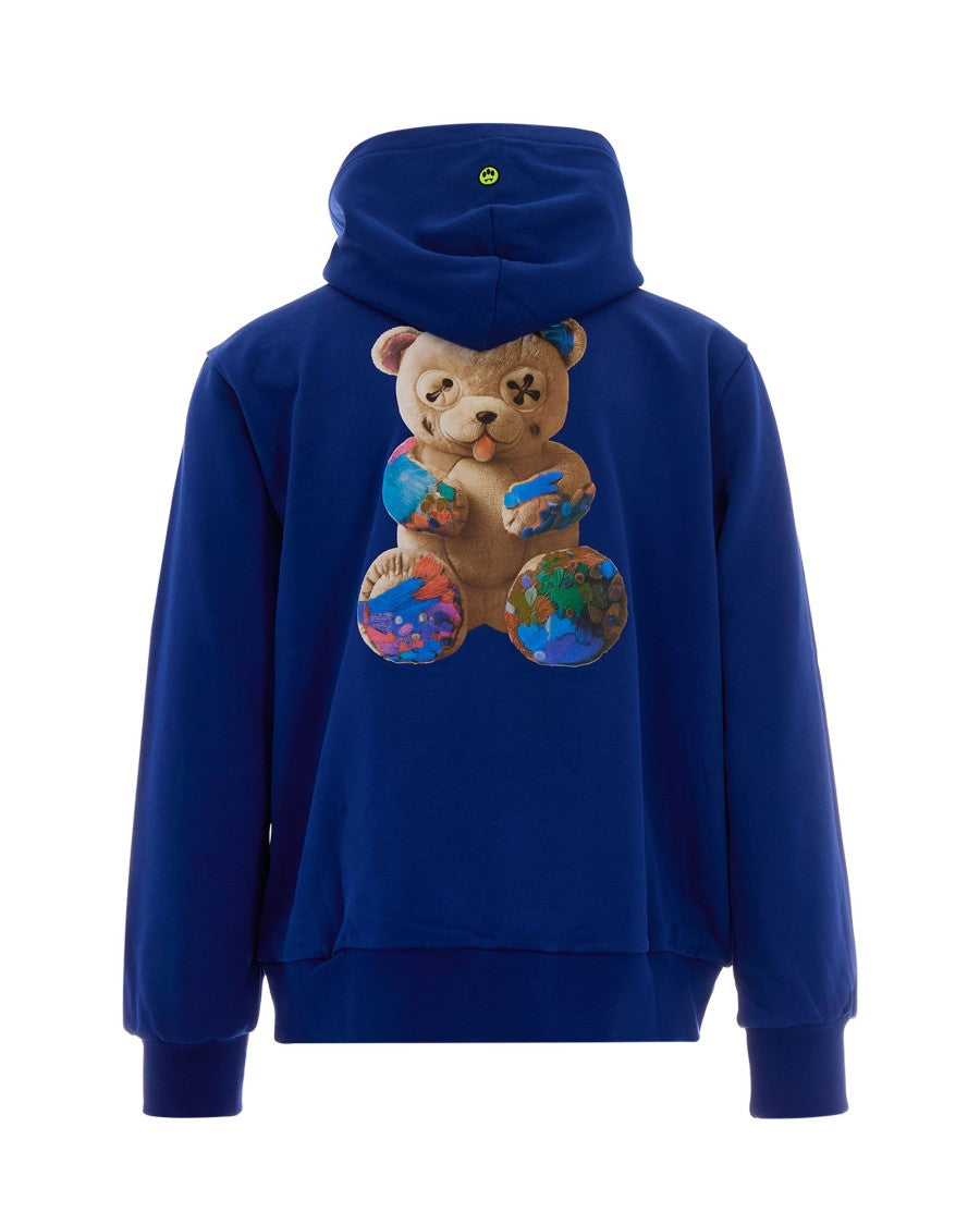 Barrow Regular Fit Blue Hoodie With Bear Graphic And Logo Detail
