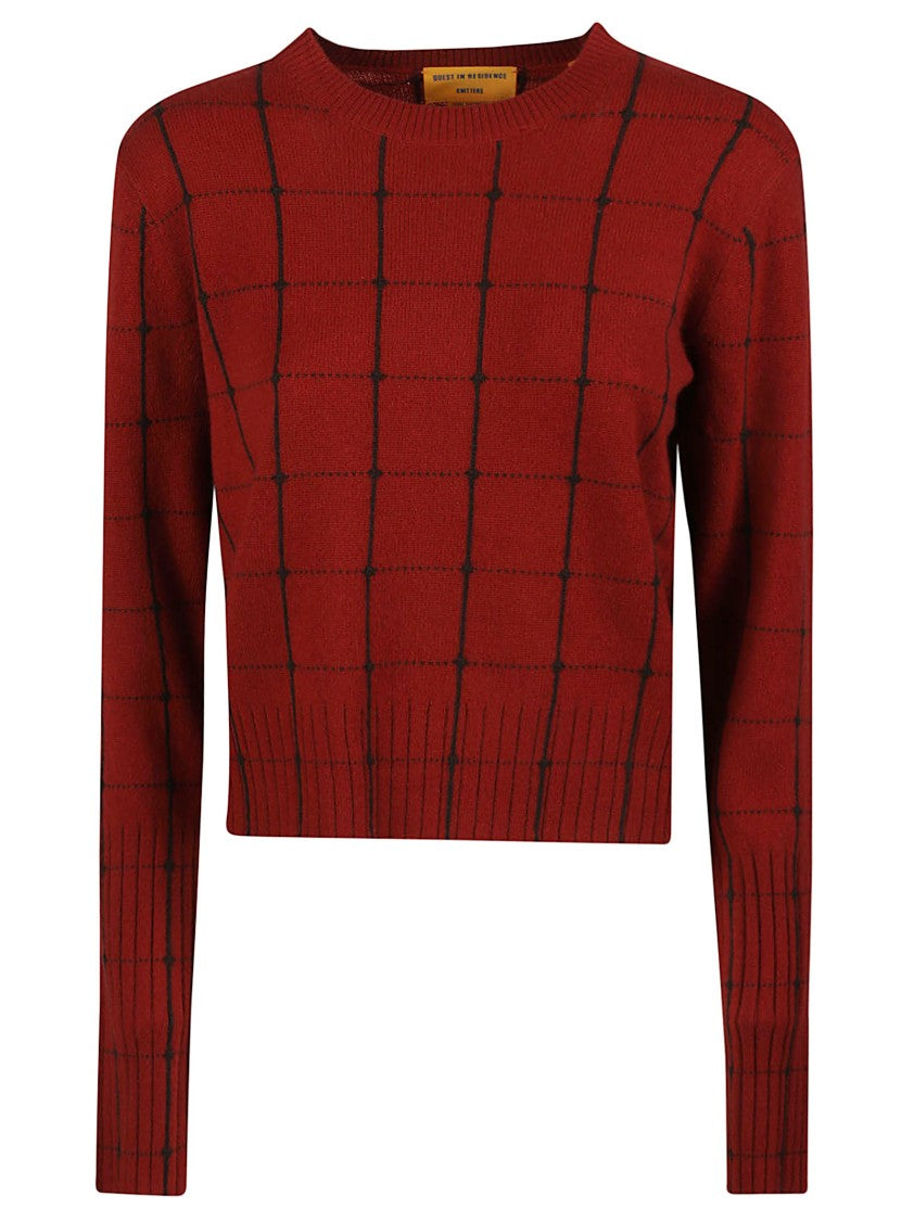 Guest In Residence Shrunken Cropped Red Grid Cashmere Sweater