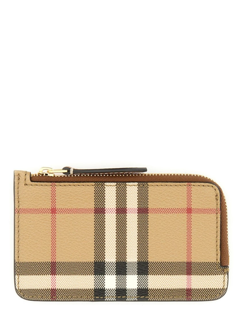 Burberry Check Wallet With Elegant Leather Accents