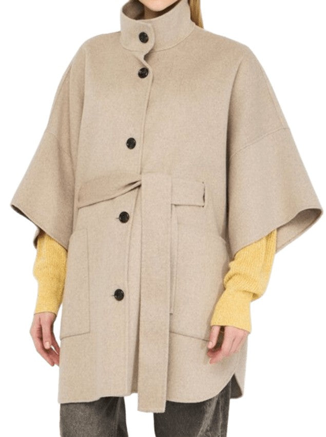 Liu Jo High Stand Collar Wool Blend Coat With Kimono Sleeves