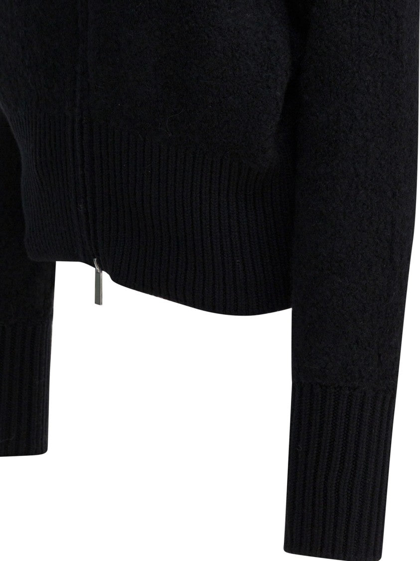 Sa Su Phi Textured Knit Jacket With Wide Collar And Front Zipper Closure