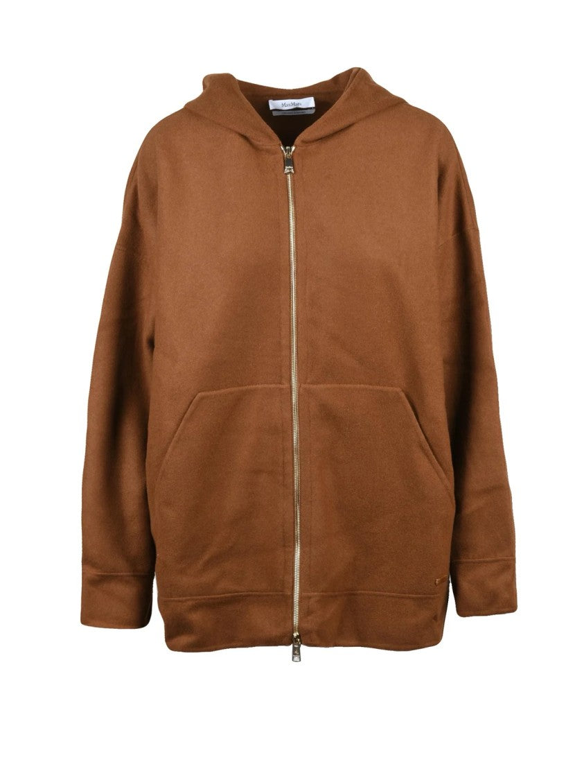 Max Mara Oversize Beige Sweatshirt With Front Zipper And Hood