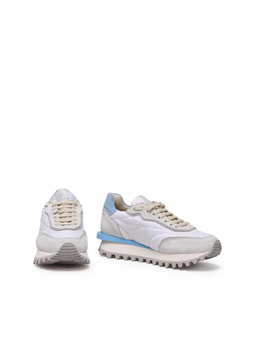 Eleventy White Sky Blue Leather Women Sneakers