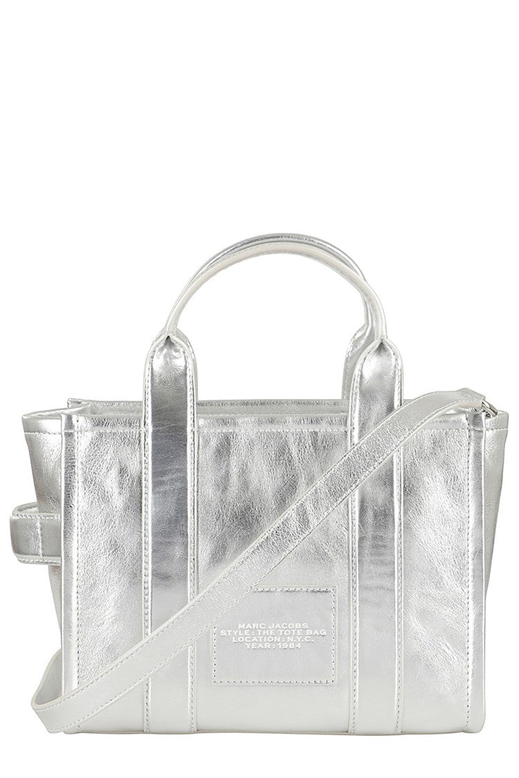 Marc Jacobs Metallic Silver The Small Leather Embossed Logo Tote Bag