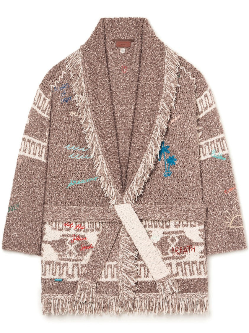 Alanui Textured Knit Cardigan With Shawl Collar And Artistic Embroidery