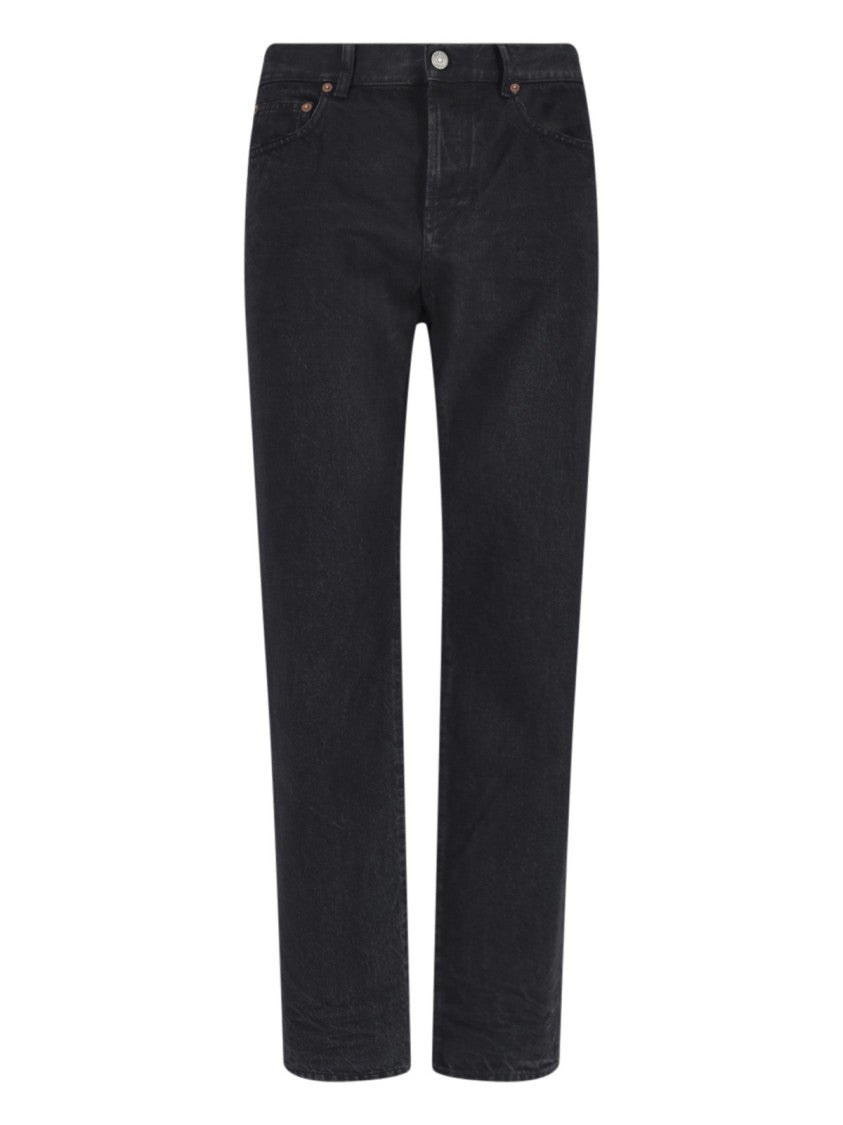 Saint Laurent Black Mid-Rise Cotton Denim Straight-Leg Jeans