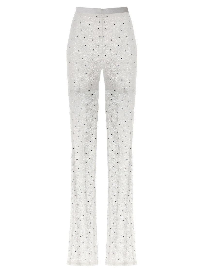 Alessandra Rich Rhinestone-Embellished Lace Leggings With Flared Silhouette