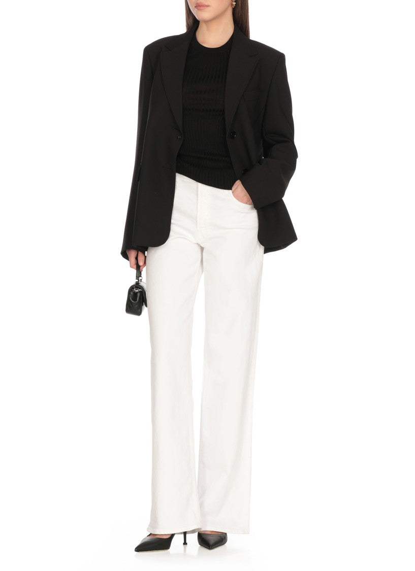 Mother White The Spinner Zip Sneak Jeans