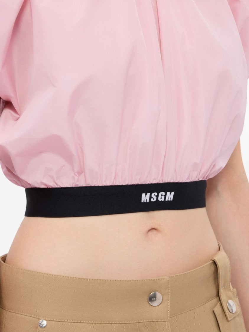 Msgm Cropped Pink Top With Wing-Like Sleeves