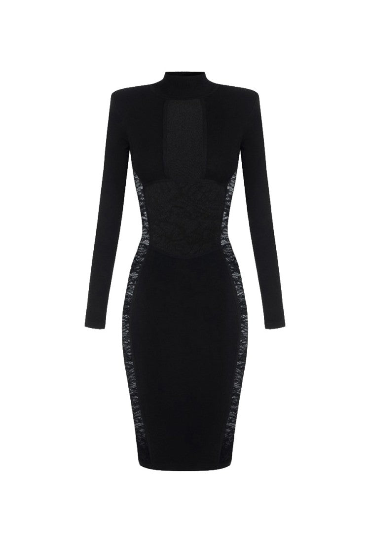 Elisabetta Franchi Black Cutout Sheer Lace Panel Viscose-Blend Mini Dress