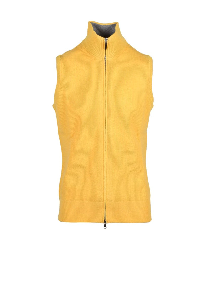 Kangra Orange Wool-Cashmere Mock Neck Cardigan