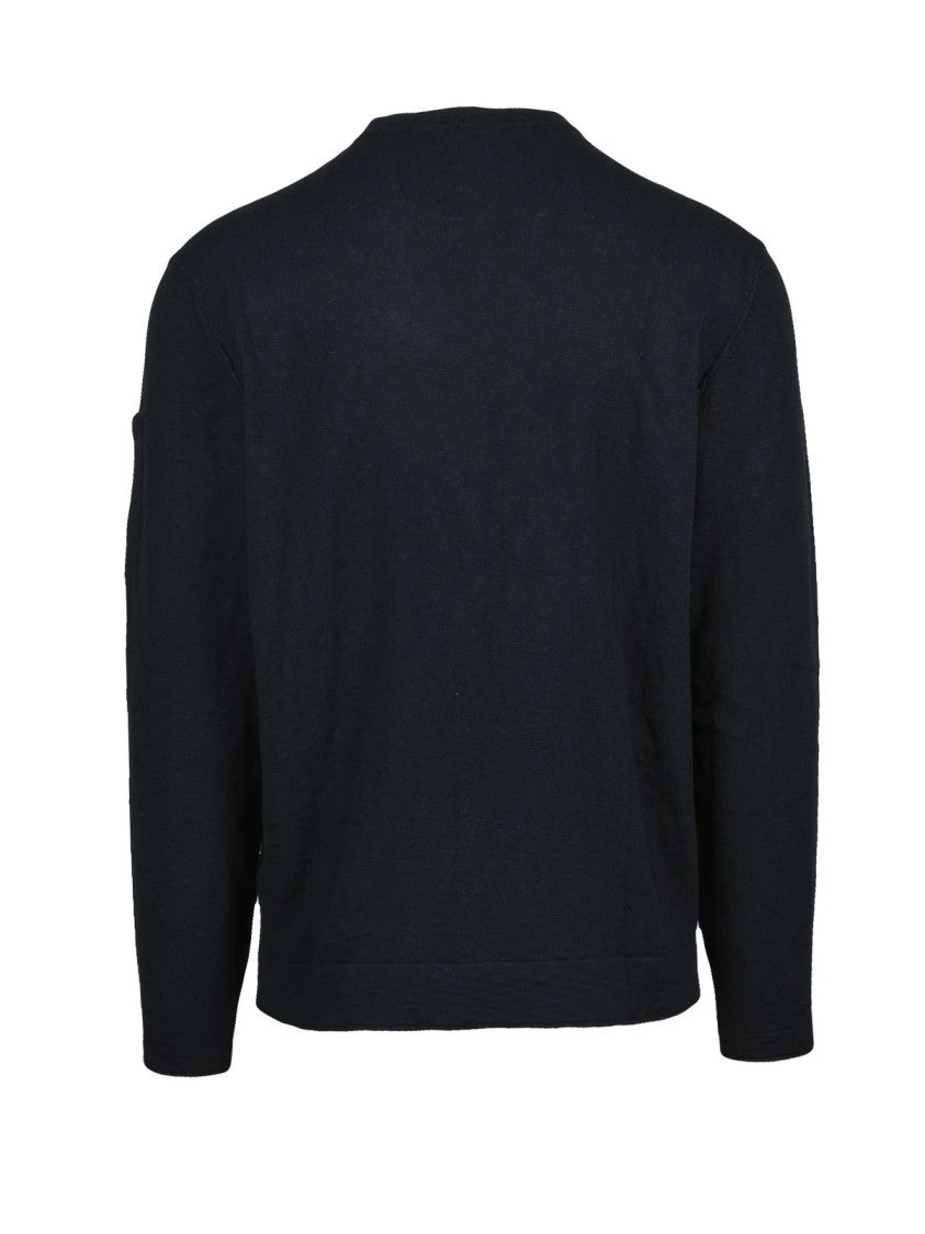 C.P. Company Black Crew Neck Cotton Polyamide Brushed Knit