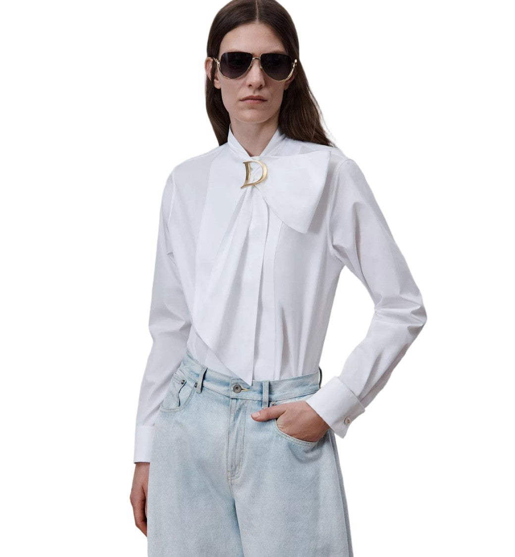 Christian Dior Crisp White Bow Detail Cotton Shirt