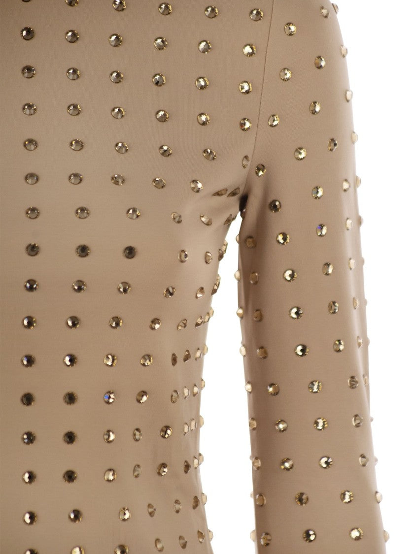 Sportmax Negus - Scuba Jersey T-Shirt With Rhinestones