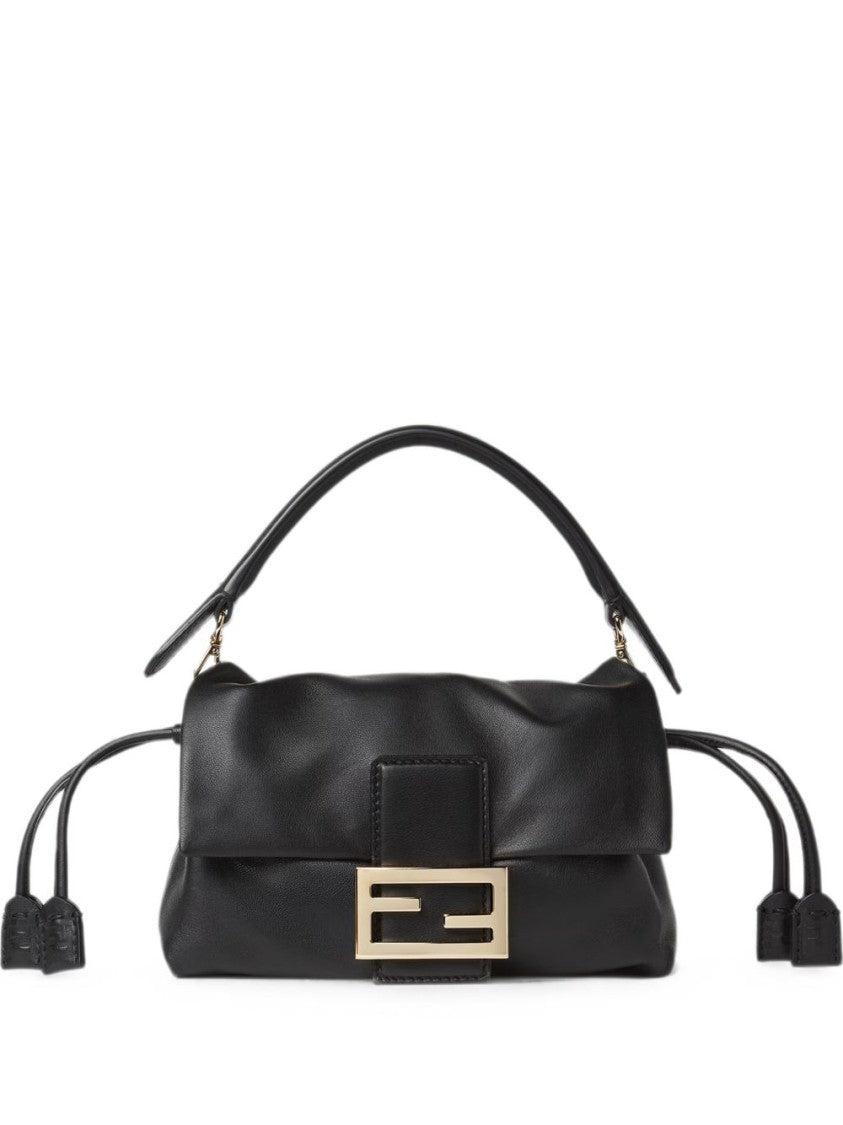 Fendi Structured Black Leather Bag With Metallic Buckle