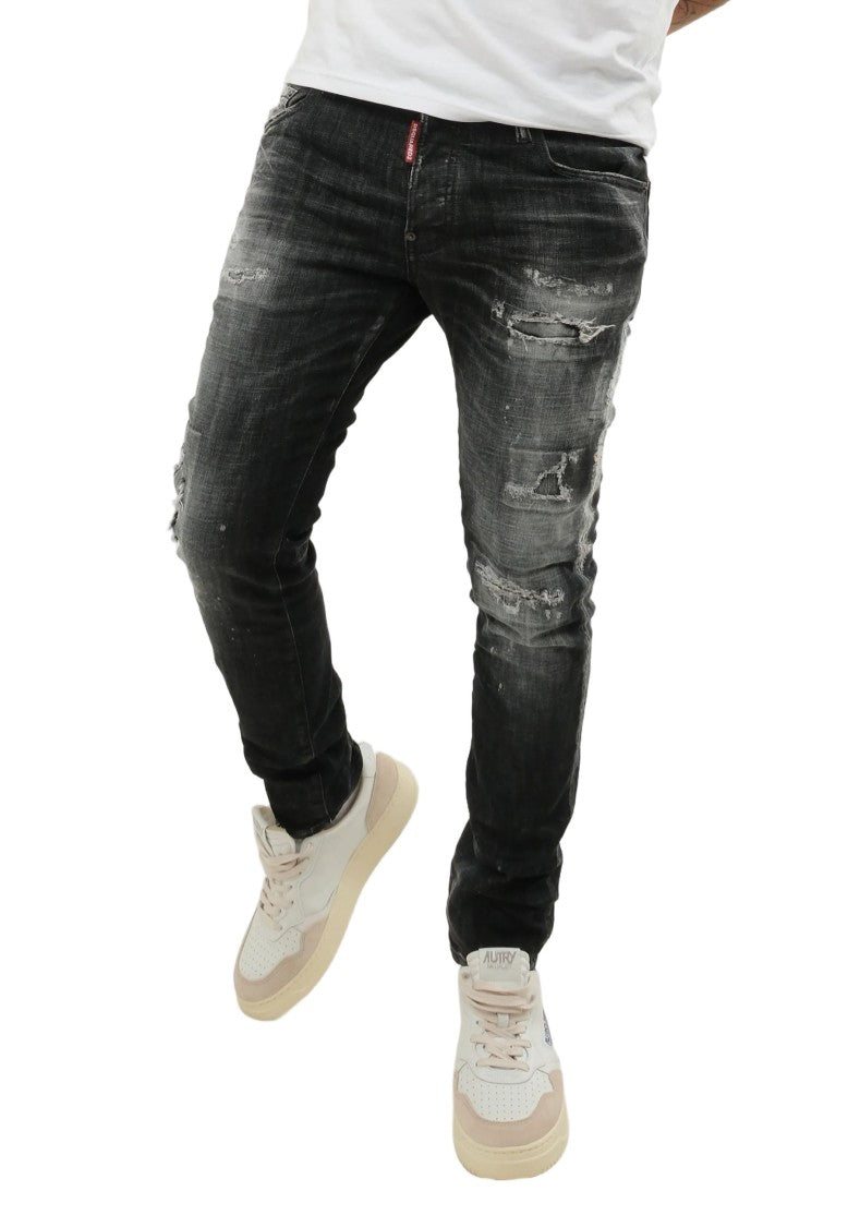 Dsquared2 Slim-Fit Black Jeans With Distressed Detailing