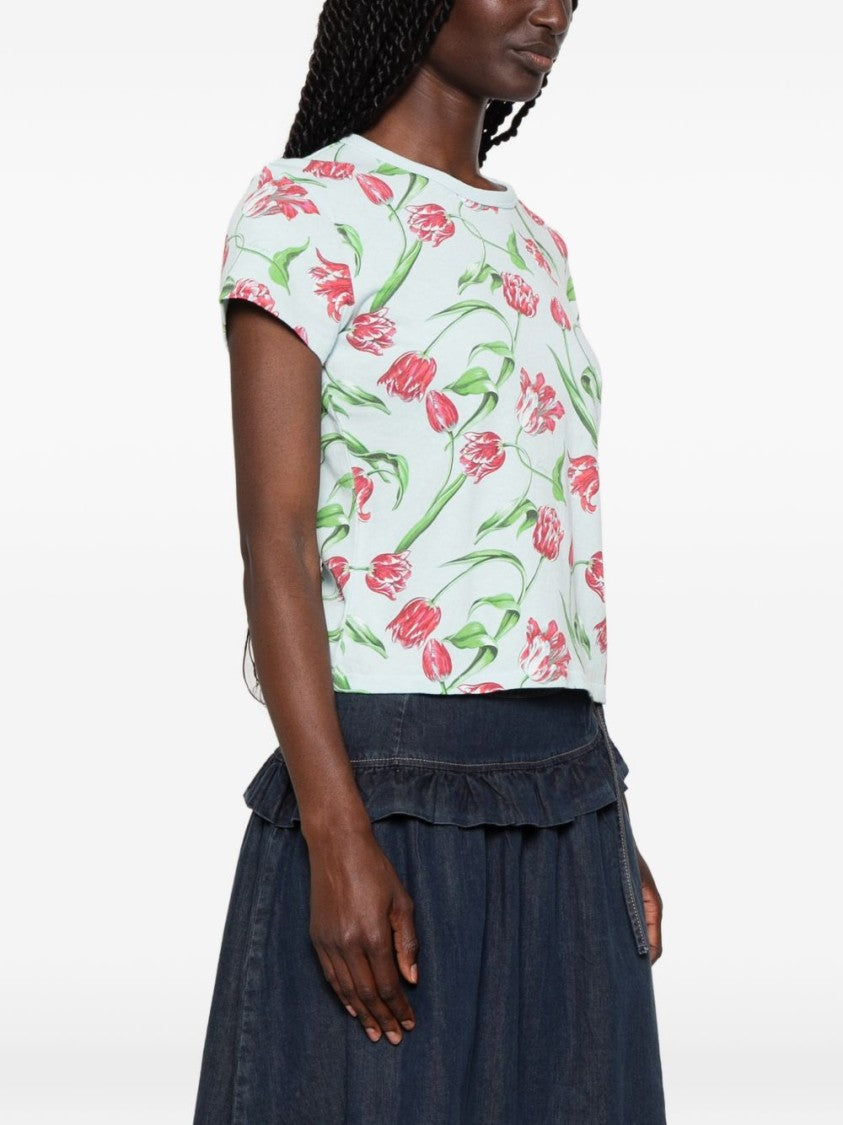 Kenzo Light Blue Floral Print Crew Neck Top
