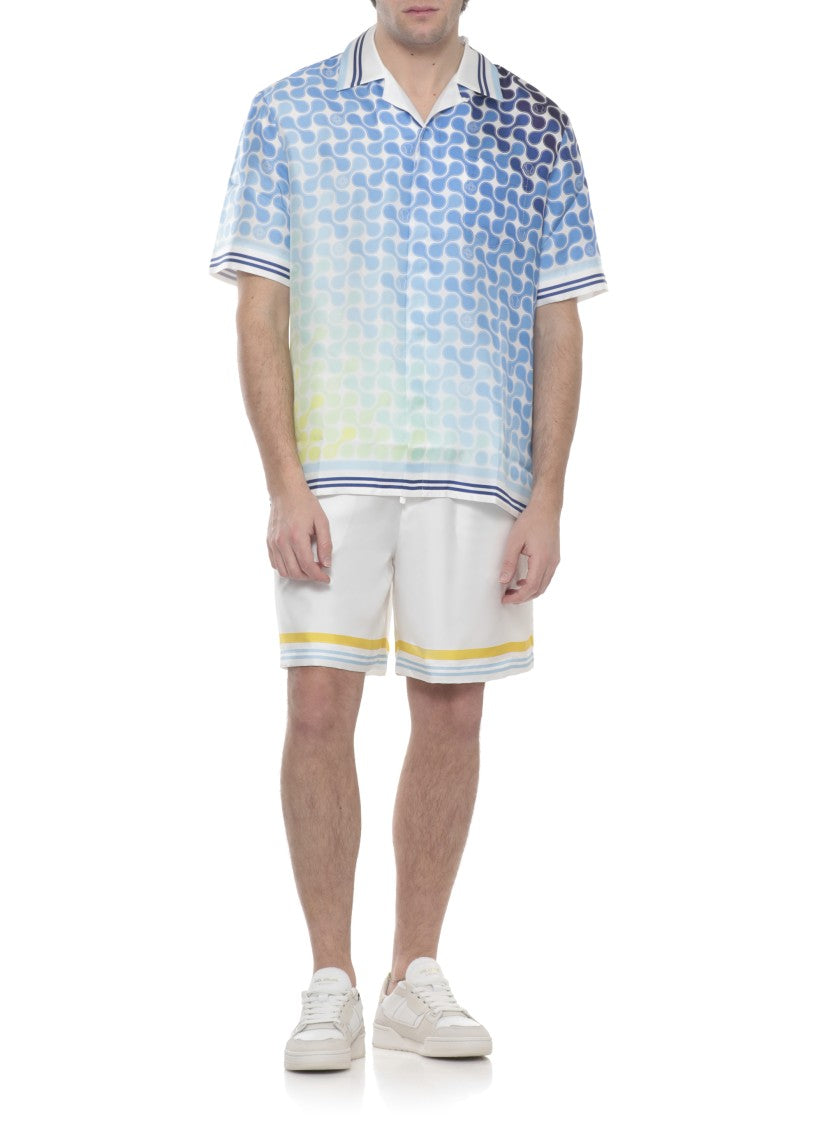 Casablanca White Tennis Landscape Silk Bermuda Shorts