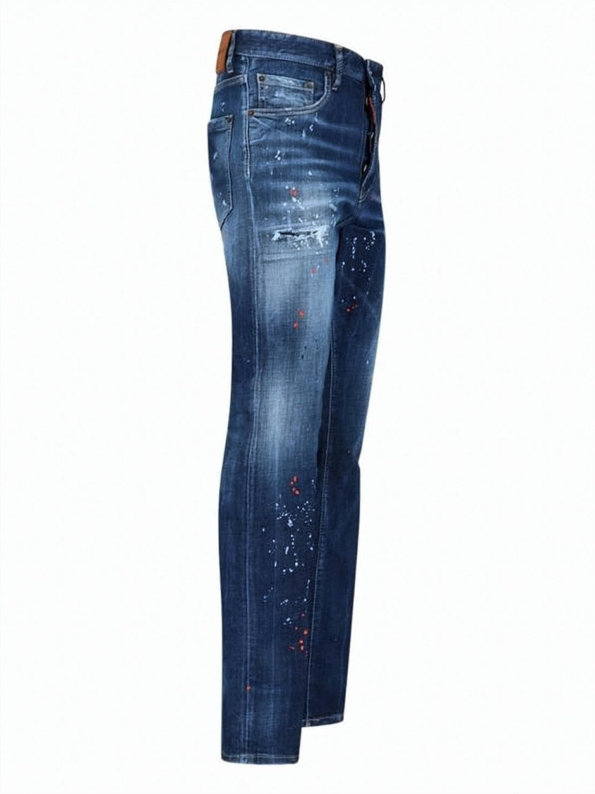 Dsquared2 Slim Fit Distressed Denim Pants With Artistic Accents