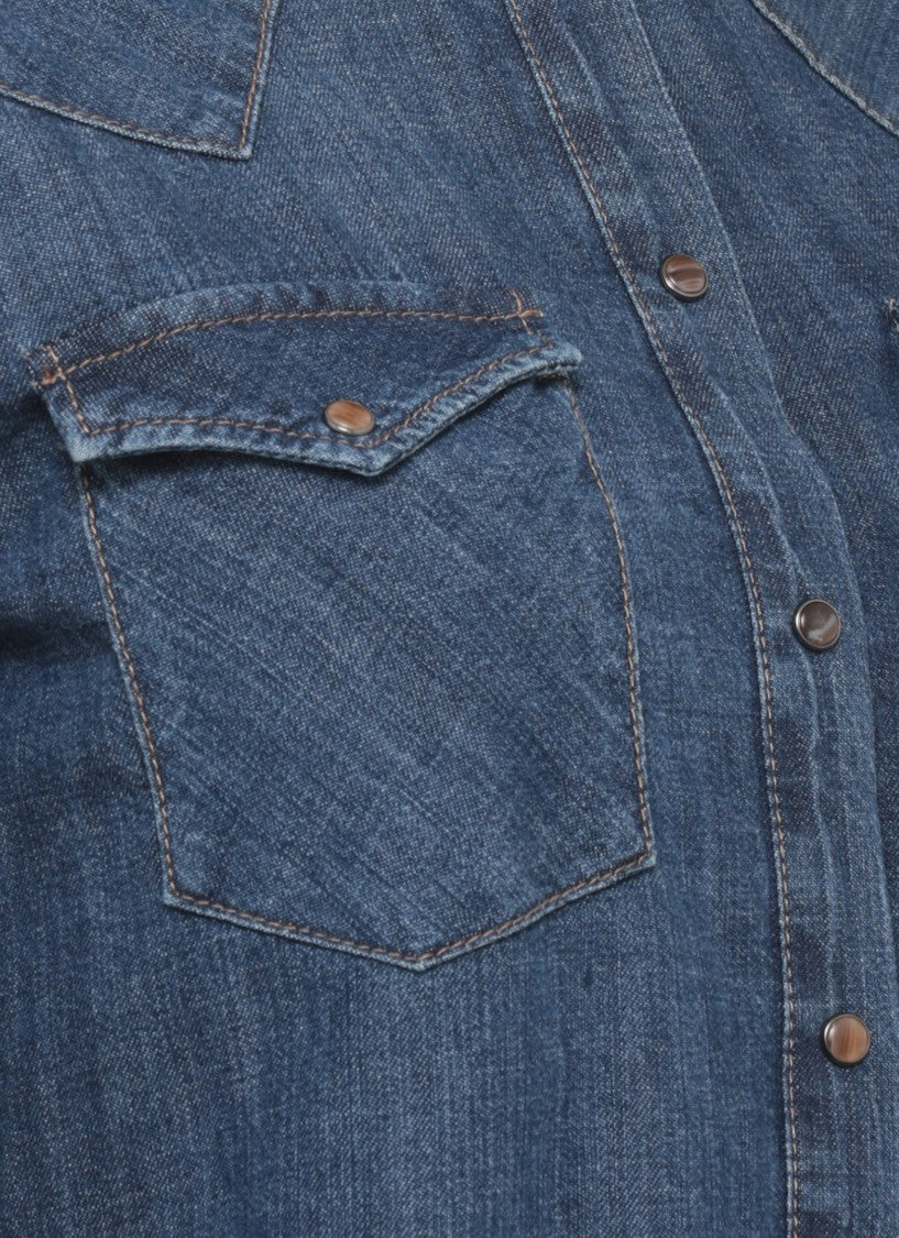Peserico Classic Blue Denim Shirt With Western-Inspired Details
