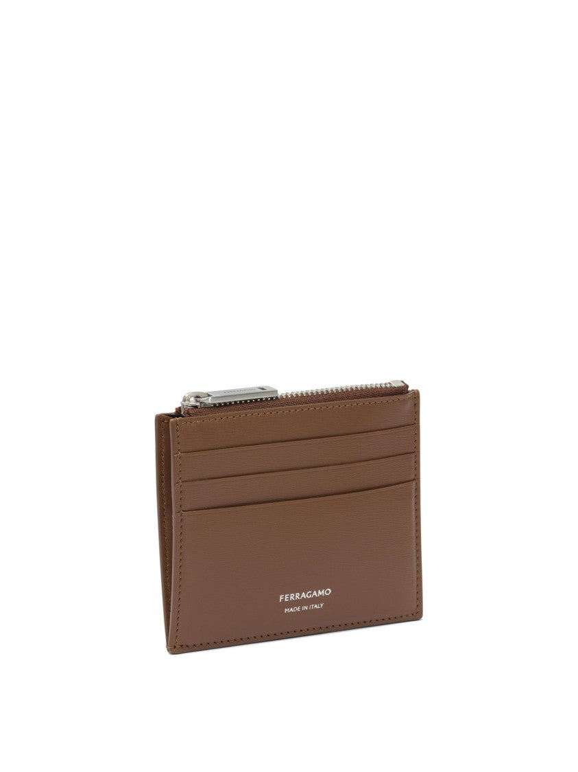 Ferragamo Brown Calf Leather Wallet With Refined Finish