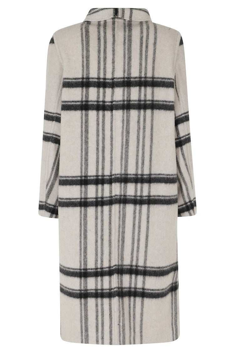Isabel Marant Étoile Ecru/Black Checkered Wool-Blend Long Coat