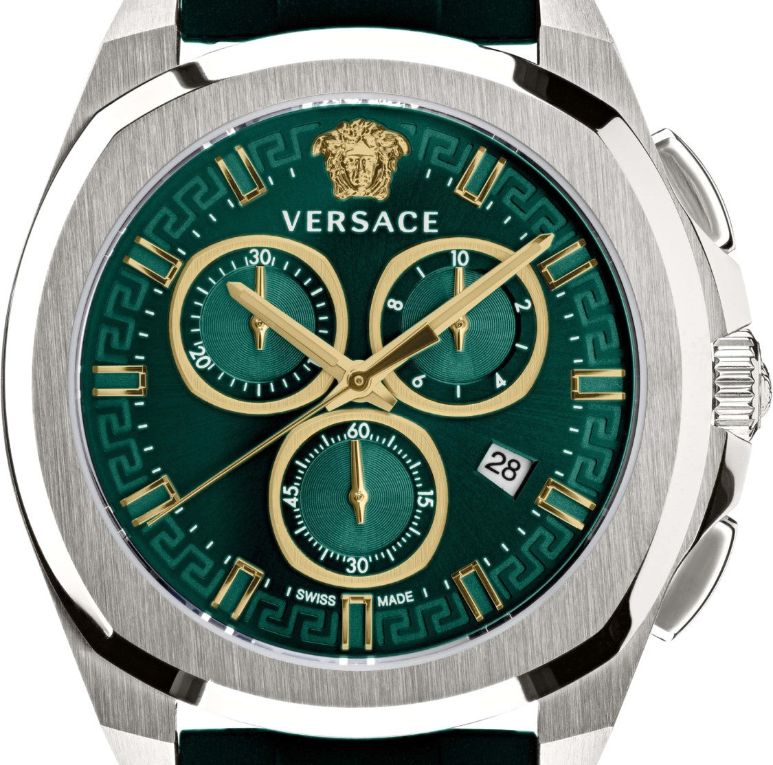 Versace Chronograph Geo Watch With Green Dial And Silicone Strap
