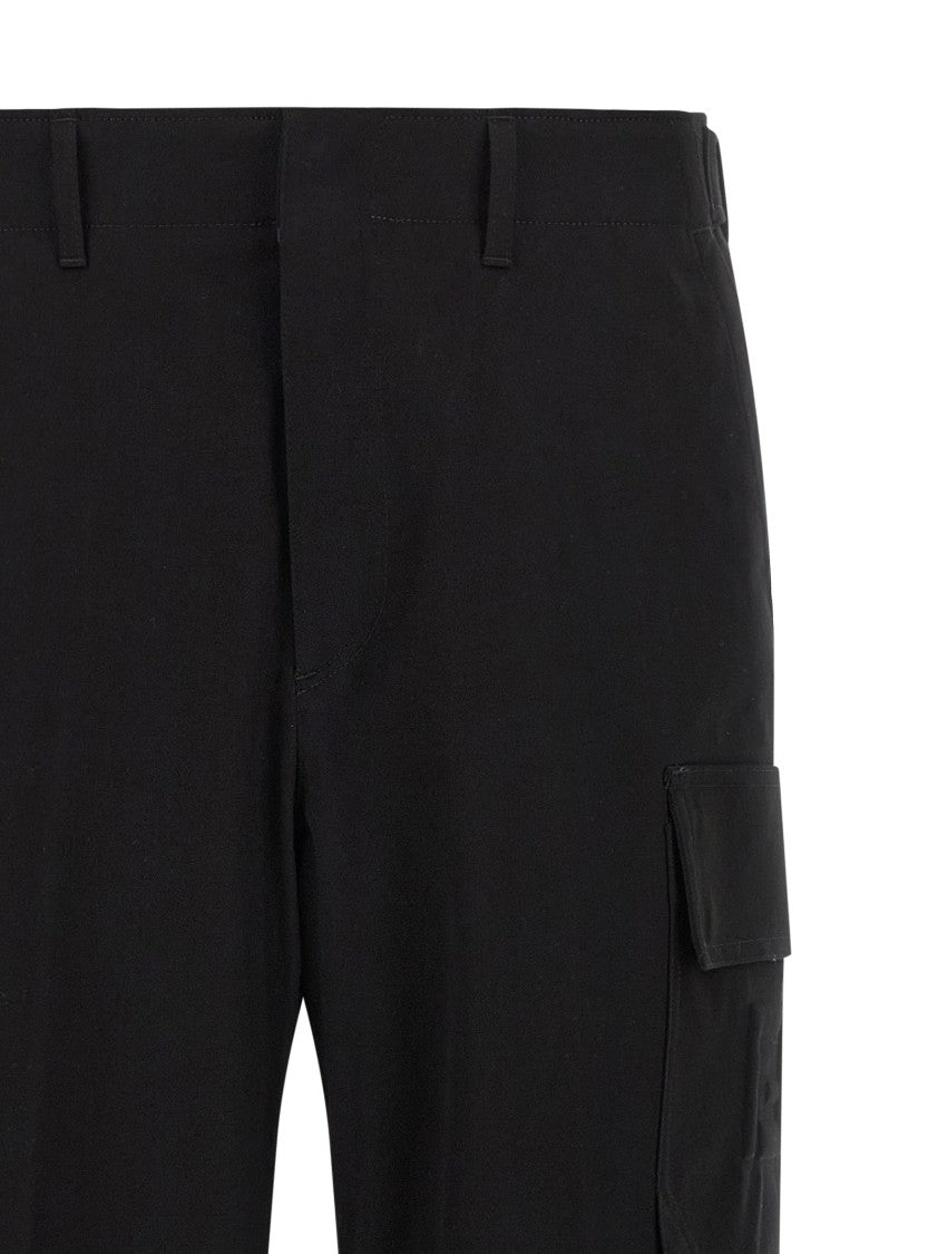 Fendi Cotton Gabardine Trousers With Maxi Side Pocket And Embossed Detail