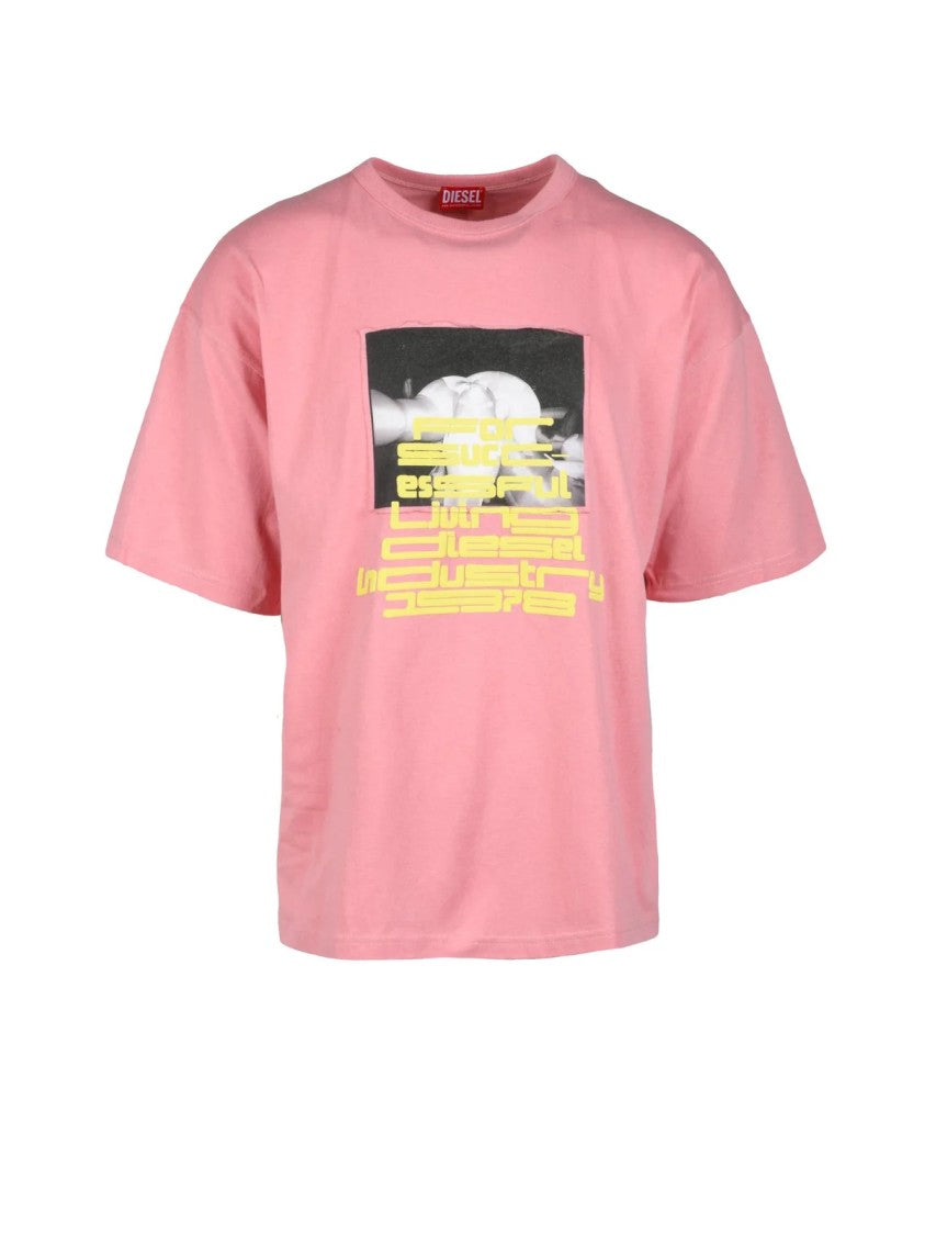 Diesel Vibrant Pink Cotton T-Shirt With Graphic Details