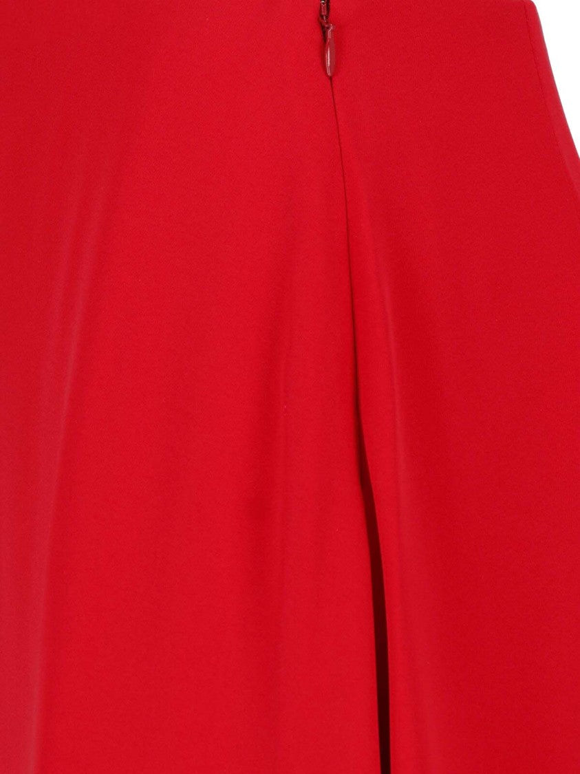Valentino Side Zip Front Slit Red Silk Midi Skirt