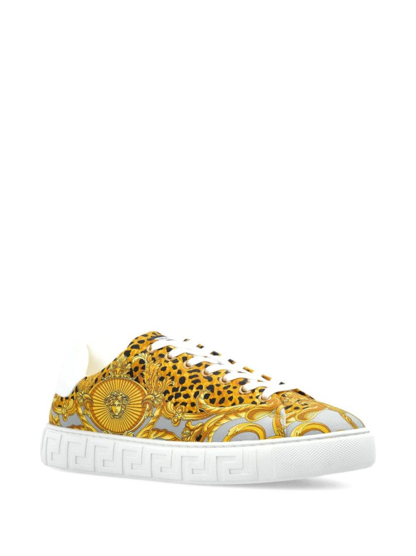 Versace Gold-Tone Animal Print Baroque Sneakers