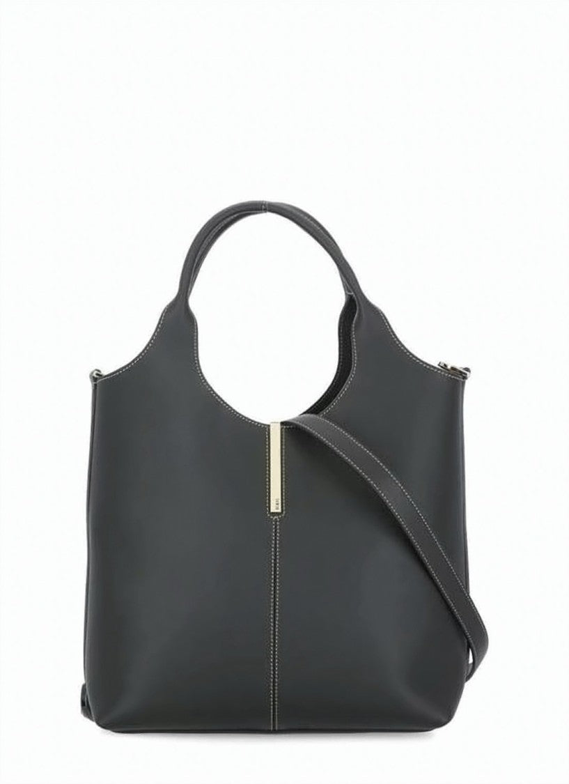 Tod's Structured Black Calf Leather Tote With Cutout Handle