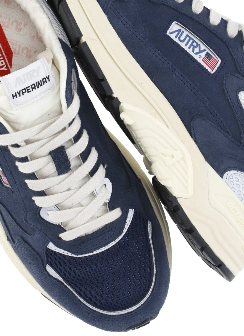 Autry Blue Pebbled Leather Contrasting Details Low-Top Sneakers