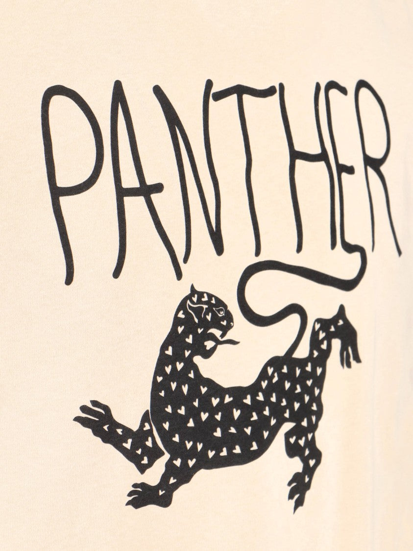 Valentino Cream Cotton T-Shirt With Panther Graphic
