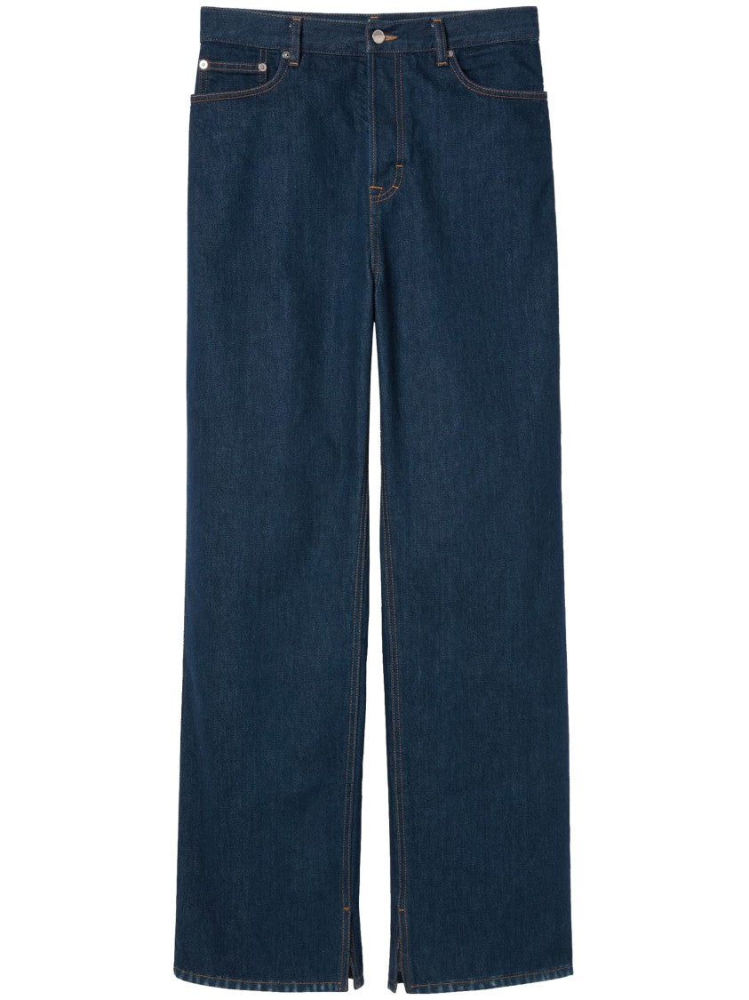 Gucci Blue Washed Denim Rose Embroidery Pants
