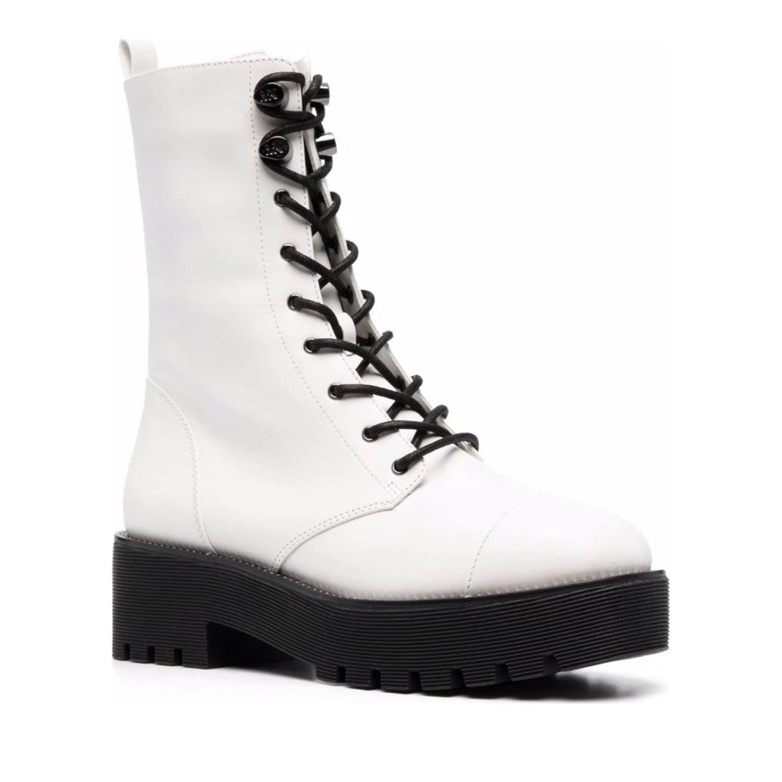 Michael Kors White Bryce Leather Lace-Up Side Zip Boots