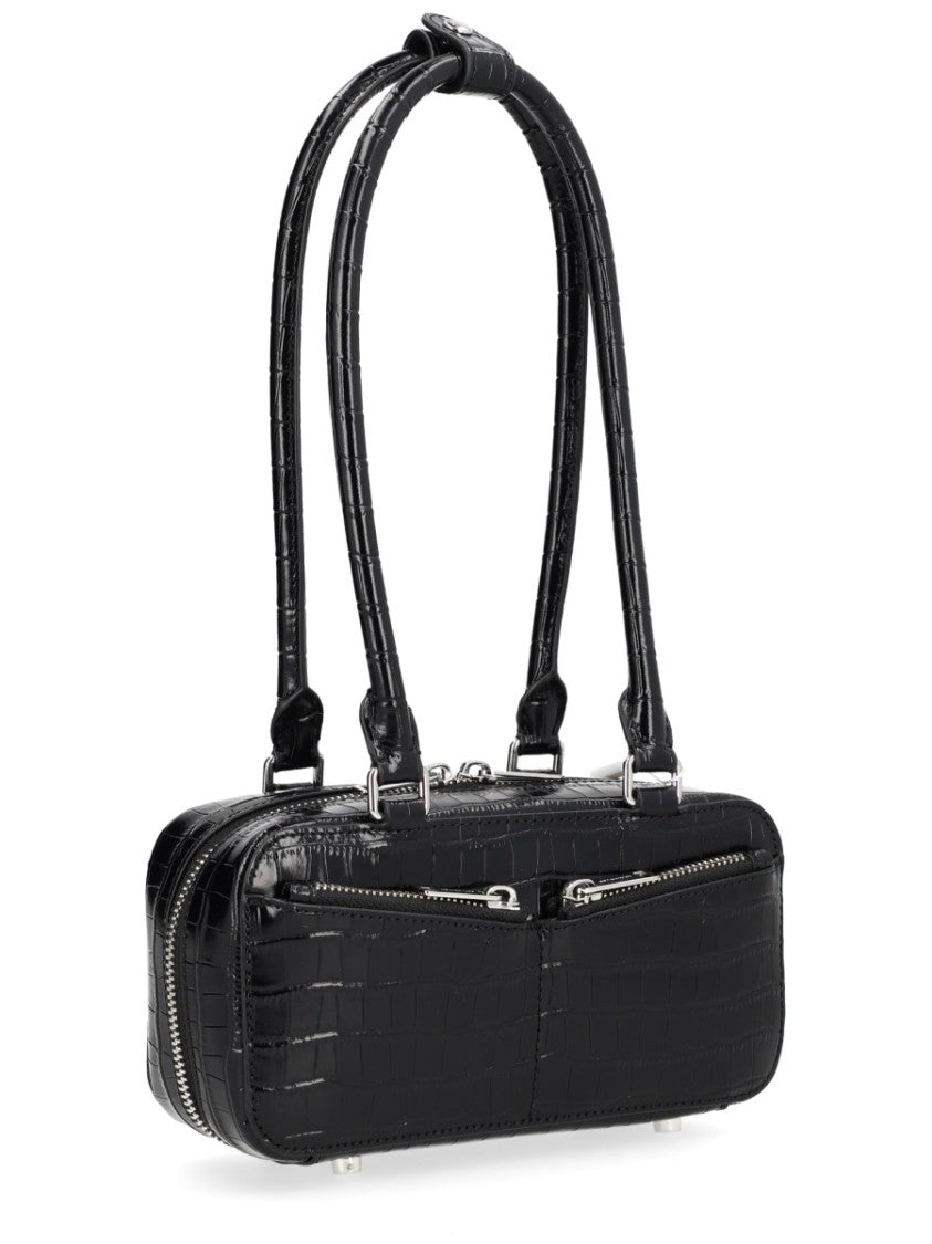 Self-Portrait Neutral Crocodile Embossed Structured Leather Handbag