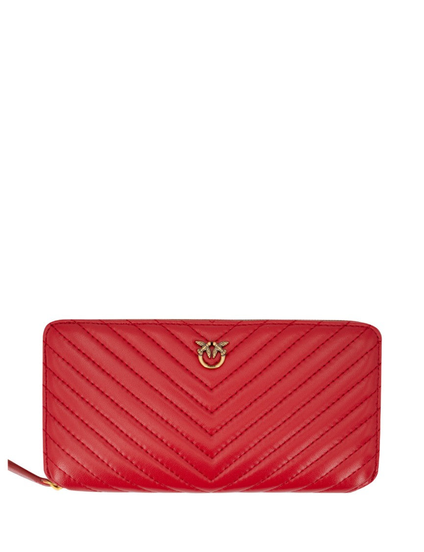 Pinko Red Antique Gold Leather Wallet