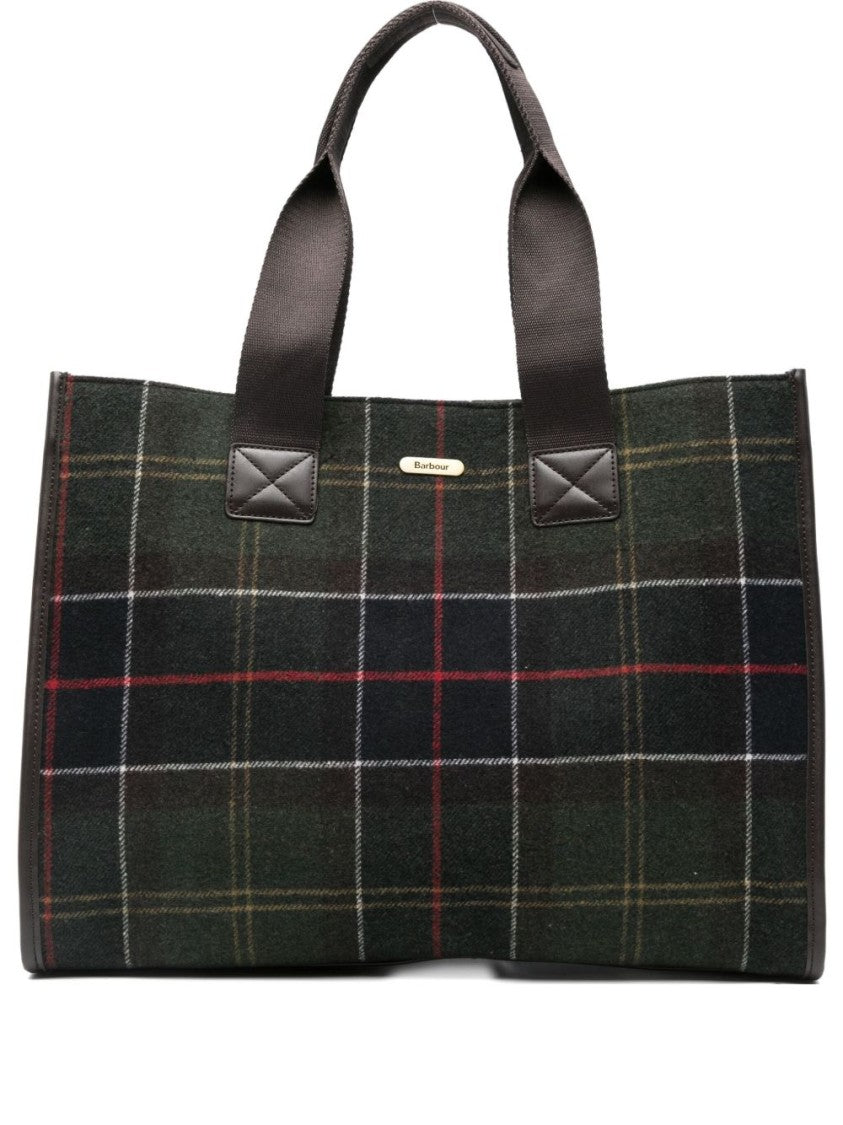 Barbour Tartan Structured Handbag With Metallic Logo Plaque