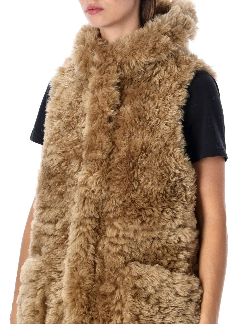 Urbancode Hooded Vest Fur Textured Plush Fur Hooded Vest