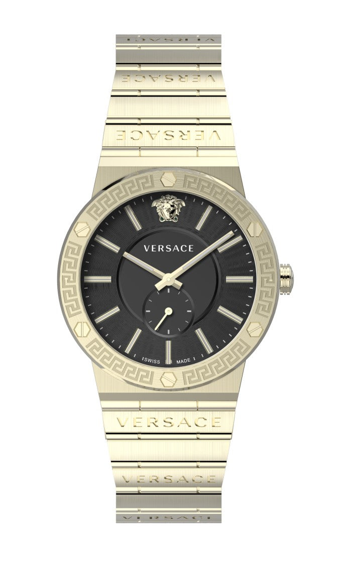 Versace Greca Logo Quartz Watch With Black Dial And Medusa Emblem