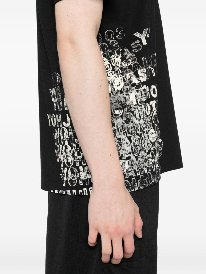 Y-3 Graphic Print Black Cotton T-Shirt With Crew Neckline