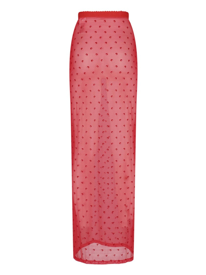 Marine Serre Red Moonogram Sheer Mesh Midi Skirt