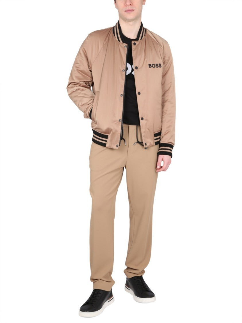Boss Brown Satin-Finish Bomber Jacket